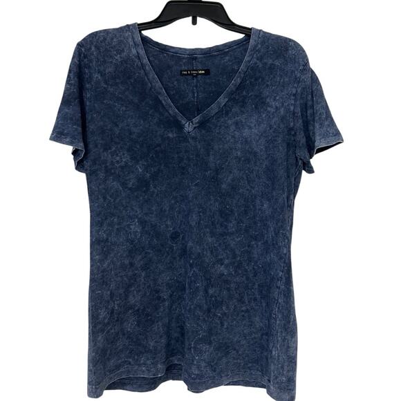 Rag & Bone 100% Cotton Blue Mineral Wash Deep V Neck Fitted T Shirt Large - Picture 1 of 9